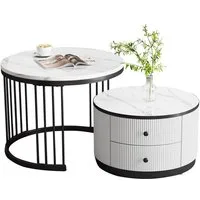 Merax Couchtisch, Hochglanz Marmoroptik, Beistelltisch Set, Satztisch Metallrahmen