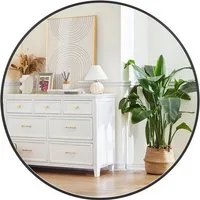 GarveeMore Badspiegel, Rundspiegel mit Aluminiumrahmen für Badezimmer,Schwarz/Gold