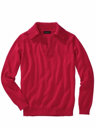 Mey & Edlich Herren Shirtkragen-Pulli Rot 85 % Baumwolle (bio), 15 % Wolle