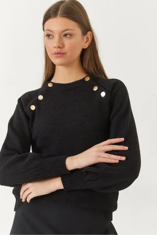 Strickpullover mit strukturiertem Muster und Knöpfen, Rundhalsausschnitt