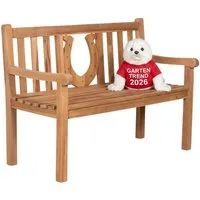 MR.DEKO Gartenbank Teak Hufeisen 120 cm – Glücksbank für Reiter & Tierfreunde (2-Sitzer Bank, zerlegt geliefert, ideal für Terrasse, 1-St), Massive Sitzbank Garten und Balkon, 250 kg belastbar