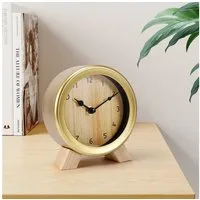 BlingBin Standuhr Analoger Wecker, runde leise Tischuhr aus Holz und Metall (1 Stück, 1-St., 12.5*5.2*14cm), Deko Tisch Uhr Ohne Ticken für Schlafzimmer Büro Wohn und Kaffeeraum