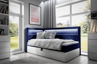 Boxspringbett Gästebett Kinderbett FABIAN Nr.3 80x200cm Weiss-Blau Seite Links