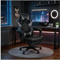 Puluomis Gaming-Stuhl mit Fußstütze 150kg, Bürostuhl Ergonomisch Chefsessel Racing Stuhl