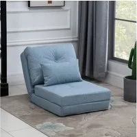 HOMCOM Schlafsofa 2 in 1 Schlafsessel klappbar mit Bettfunktion 60 x 80 x 56 cm, Bodensofa 1 Teile, für Wohnzimmer, Schlafzimmer, Leinen, Himmelblau