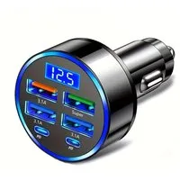 Wrischan 350W USB Auto Ladegerät 6 Ports PD QC3.0 USB C Schnellladegerät USB-Ladegerät (Einzelgerät, Schnellladen, 6 Ports, Display Anzeige, GaN Technologie, Mehrfachladen)