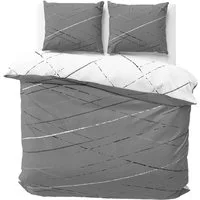 Visaggio Bettwäsche Hochwertige Polycotton Bettbezug in 6 Größen, Renforcé, 3 teilig, schlichtes Streifen Design mit Wendeseite, Beige, Grau und Grün