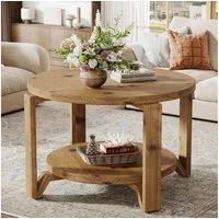 Tribesigns Couchtisch Massivholz Runder Couchtisch, 80 cm Wohnzimmertisch mit Ablageflächen