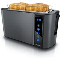 Arendo Toaster 4-Scheiben, Wärmeisoliertes Doppelwandgehäuse, Display Restzeitanzeige, 2 lange Schlitze, für 4 Scheiben, 1500 W, Langschlitz, Brötchenaufsatz, Brotscheibenzentrierung, Touchpanel