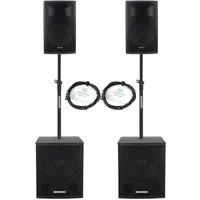 Pronomic Powerstage Economy 1510 2.2 Aktiv-PA-Set 800 W RMS Lautsprecher (100 W, mit 2x 15"-Subwoofer und 2x 10"-Satelliten inkl. Distanzrohre & Kabel)
