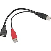 USB 2.0 Y-Kabel, USB-A Stecker + USB-A Stecker > USB-A Buchse schwarz/rot, 20cm