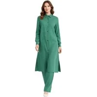 fashionshowcase Longtunika Damen Hemdkleid Stil mit Knöpfen Langarm Modest