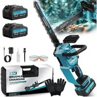 Rinoxar Akku-Kettensäge 6''/8''/12'' Elektro-Kettensäge, 1300W Bürstenloser Handkettensäge, 2*4000mAh Akku, Bürstenlosem Motor, für Gartenarbeit, Holzschneidenz