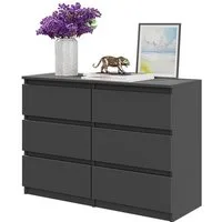 Furnica Kommode GABRIEL 6 Schubladen - Anthrazit Grau H70cm B100cm T33cm