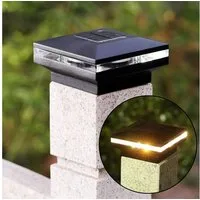 IC Gardenstyle LED Gartenleuchte 2er Set Solar Zaunbeleuchtung für 9 x 9 cm Standardpfosten, LED fest integriert, warm-weiß, Pfostenkappen mit Solarleuchte, Orientierungslicht im Außenbereich