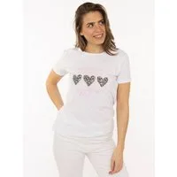 Zwillingsherz T-Shirt "Always Believe" Stickerei, Leoherzen, Rundhals, kurzarm