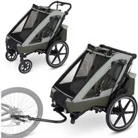 ABC Design Fahrradkinderanhänger Tour 2 - Olive, 3in1 Fahrrad Anhänger, Kinderwagen & Jogger für 2 Kinder bis 49 kg