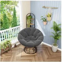 BBG Gartensessel Papasan Sessel mit 360° Drehfunktion, ergonomischer (Rattan Lounge Sessel mit extra dickem Kissen,Indoor Outdoor Drehsessel), bequemer Lesesessel für Wohnzimmer & Balkon