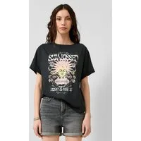 QS Kurzarmshirt T-Shirt Gewaschenes Print-Shirt mit überschnittener Schulter