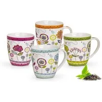 matches21 HOME & HOBBY Tasse Kaffeetassen 4er Set Blumen Herzen Sommer Frühling, 4-tlg., Porzellan, Tee Kaffee-Becher, modern, lila orange grün blau, 350 ml