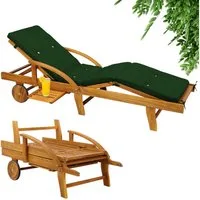 Casaria Gartenliege, Auflage Grün 320kg Belastbar Klappbar Räder Ablage Akazie Garten