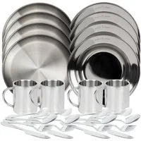 Black Snake Geschirr-Set Black Snake® Edelstahl Camping Set mit Teller & Tasse (16-tlg), 4 Personen, Edelstahl, Camping Geschirr Set aus robustem Edelstahl