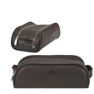 Kulturtasche klein platzsparend Leder mocca 21x12x7cm | Sonnenleder Reschen. Ein kompakter Organizer für Ihre Pflegeprodukte auf Reisen.