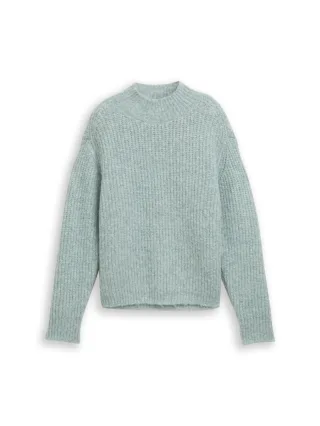 TOM TAILOR Denim - Relaxed Fit Strickpullover mit Stehkragen blau - Gr. - XS