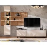 Furn.Design Wohnwand Laelia, (Set 3-teilig Kaschmir / Sand mit Eiche, 280 x 200 cm), inklusive Beleuchtung