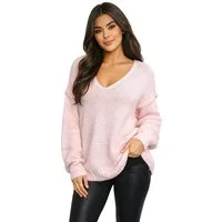 Worldclassca Longpullover WORLDCLASSCA Damen Oversize Strickpulllover Lang Pulli V-Ausschnitt Neue Kollektion - Stilvolle und gemütliche Strickmode für Damen
