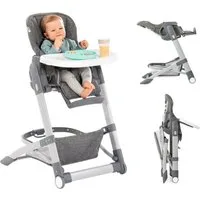 Hauck Hochstuhl Grow Up - Melange Grey, Babystuhl & Babyliege ab Geburt mit Tisch höhenverstellbar klappbar