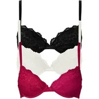 bonprix Push-up-BH (Packung, 3-tlg., 3er) leicht wattierte Cups, mit feinem Allover-Spitze, mit Baumwollfutter