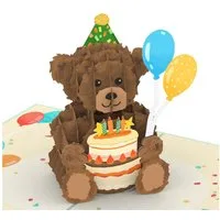 papercrush Geburtstagskarte Teddy mit Geburtstagstorte, Pop-Up Karte Geburtstag für Kinder, Handgemacht