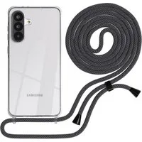 EAZY CASE Handykette Hülle mit Kette für Samsung Galaxy A56 6,7 Zoll, Handykette zum Umhängen Hülle mit Kordel Rundes Band Grau Schwarz