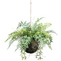 Kunstranke Mix-Farn-Hängekugel Sukkulente, Creativ green, Höhe 25 cm, auf künstlichem Moosballen