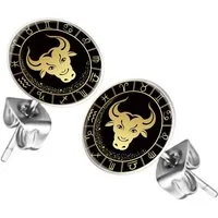 Taffstyle Ohrstecker-Set Ohrringe Sternzeichen Tierkreiszeichen Ohrstecker Motiv Chirurgenstahl (Runde Sternzeichen Ohrstecker für Damen und Herren in 12 Motiven), Runde Platte Lustig Stier Motiv Damen Herren Klein Rund
