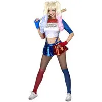 JADEO Kostüm Sexy Comic-Harlekin Damenkostüm weiss-rot-blau