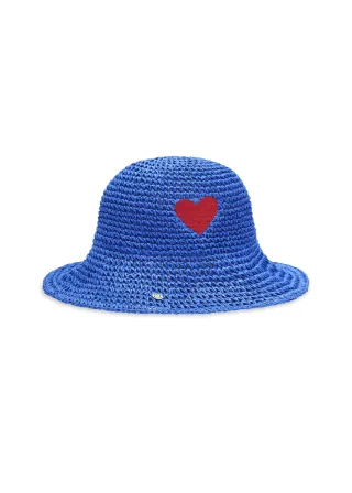 Bucket Hat aus Stroh mit Herz-Stickerei blau - Gr. - ONE SIZE