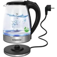 kowdom Wasserkocher Glas 1,8L 2200W BPA-frei Schnellkochfunktion LED Abschaltung Haushalt, 2200 W, BPA-frei, Borosilikatglas, Kompakt, Beidhändig geeignet