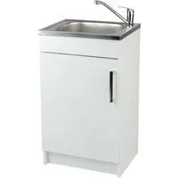 STAMAR Spülenschrank Küchenunterschrank 50 cm Weiß mit Spüle Armatur Chrom Komplettset Unterschrank stehend Edelstahl Spülbecken 50x40 Wasserhahn drehbar