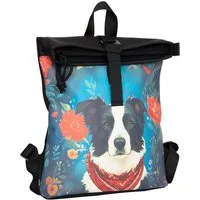 NEW REBELS Cityrucksack kleiner Roll Up RollTop Kurier Rucksack Mart Los Angeles Border Collie, wasserabweisendes Material mit Border Collie Design