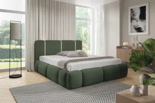 Polsterbett Schlafzimmerbett SPRINGS Komplettset 200x200cm in Stoff Lambi Grün