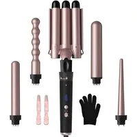 AIMAX Lockenstab Lockenstab Set 5-in-1 mit Welleneisen & 3 Fässern, Turmalin-Keramik, mit Wechselkopf