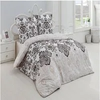 Buymax Bettwäsche Wendebettwäsche, Bettbezug-Set, Renforcé 100% Baumwolle, 3 teilig, 200x220 cm, elegant, mit Reißverschluss, Barock, Weiß, Beige