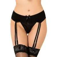 Lau-Fashion Strapsgürtel Unterwäsche Dessous Hüfthalter Strapse String Tanga Gogo S/XL