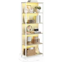 VASAGLE Bücherregal Standregal, mit 6 Ebenen, Standregal mit einstellbarer LED-Beleuchtung, Regal