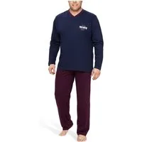 Moonline Pyjama Schlafanzug Herren lang in Übergröße (XXL-5XL) aus Baumwolle