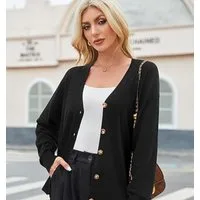 Arach&Cloz Strickjacke Damen Cardigan Strickmantel V-Ausschnitt Langarm mit Knöpfen für Frühling Herbst