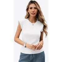Imily Bela T-Shirt Damen Kurzarm-Rippstrickoberteil mit Rundhalsausschnitt (Packung, 1-tlg., 1per-Pack) einfarbig