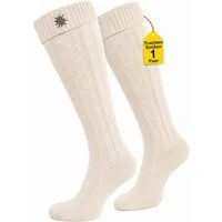 German Wear Trachtensocken GW200 Edelweiß Trachtensocken Trachtenstrümpfe Zopfmuster mit Edelweiß Pin 40cm